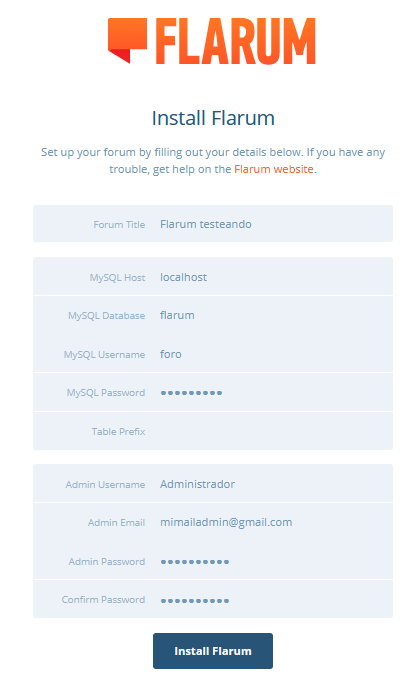 instalador web de Flarum