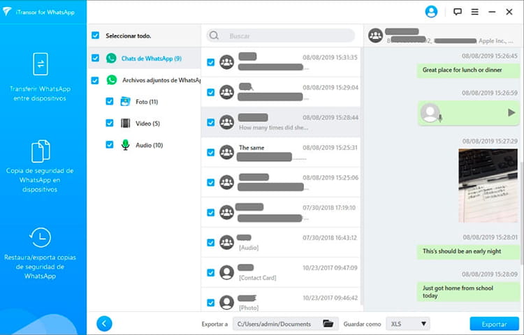 Exportar chats de WhatsApp con iTransor