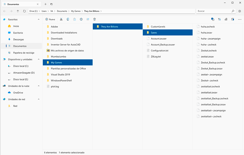 Explorador de archivos en columnas con varias jerarquias de carpetas y directorios