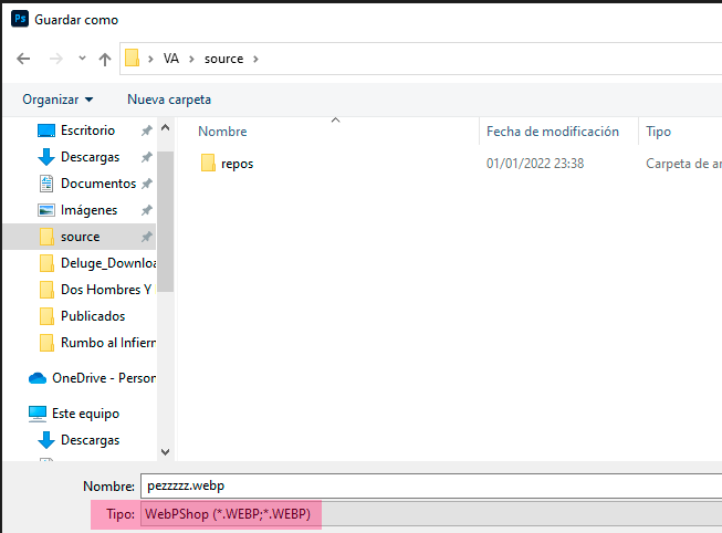 Guardar como webP en Adobe Photoshop
